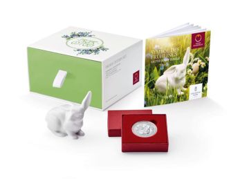 2018 1/4 oz Austria Silver Austria Silver The Easter Bunny Set with Porcelain Figure PN