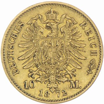 1872 Gold 10 Mark SS+, circulation marks
