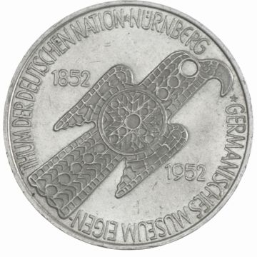 1952 Silver 5 Mark D Germanisches Museum VZ, small crown.