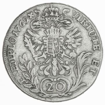 1769 Silver 20 Kreuzer A//IC-SK SS/SS+, small class.