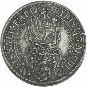 1644 Silver Taler VZ, small crack, patinated and aged cleaned, stamp break.