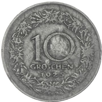 Erste Republik 10 Groschen 1925  mit Kontermarke Hakenkreuz