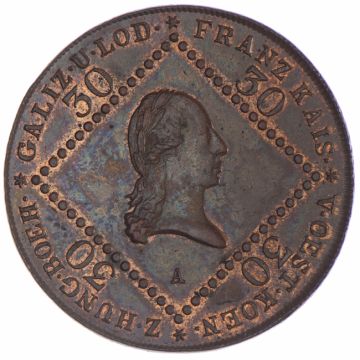 1807 Copper 30 Kreuzer VF, traces of mint luster, fine scratches.
