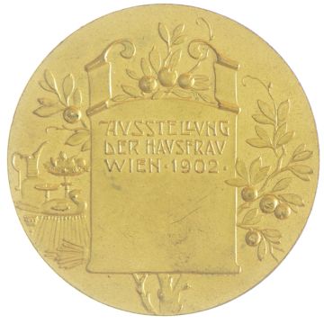 1902 vergoldete Kupfermedaille Ausstellung der Hausfrau 1902 VZ, test lane at the edge