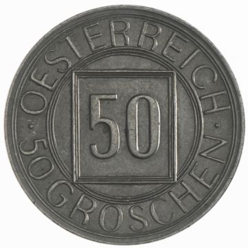 1934 Copper-Nickel 50 Groschen so-called Night Schilling Coin VZ, somewhat patchy