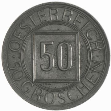 1934 Copper-Nickel 50 Groschen so-called Night Schilling Coin VZ, somewhat patchy