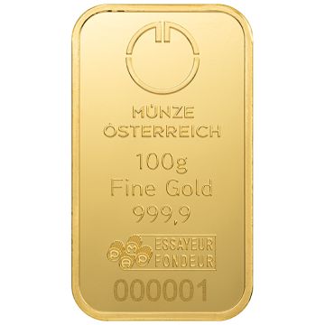 100g Austria Gold Gold Bar customary in banking