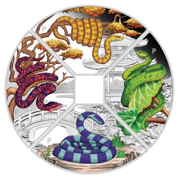 2025 124.42g Tuvalu Silver Tuvalu Silver Lunar Snake Quadrant Set PP